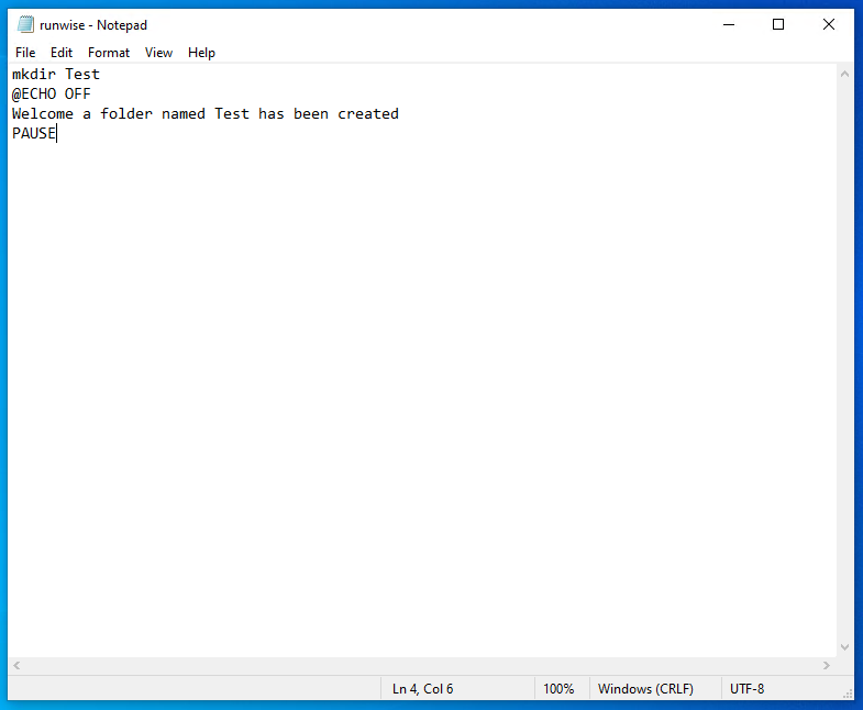 creating batch file in notepad